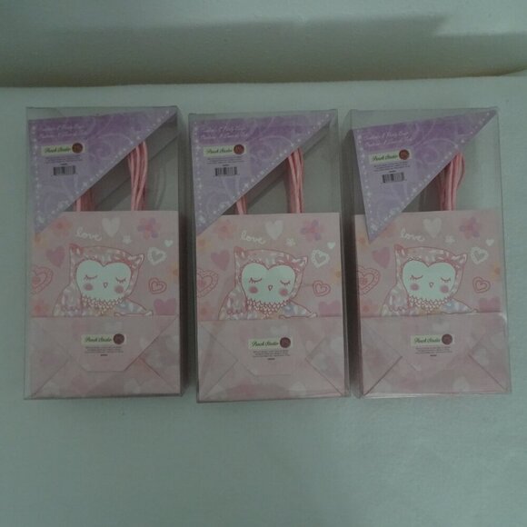 24 Punch Studio Pink Owl Gift Bags Glitter Hearts Birthday Party Loot Swag 7"x5" - Picture 4 of 9